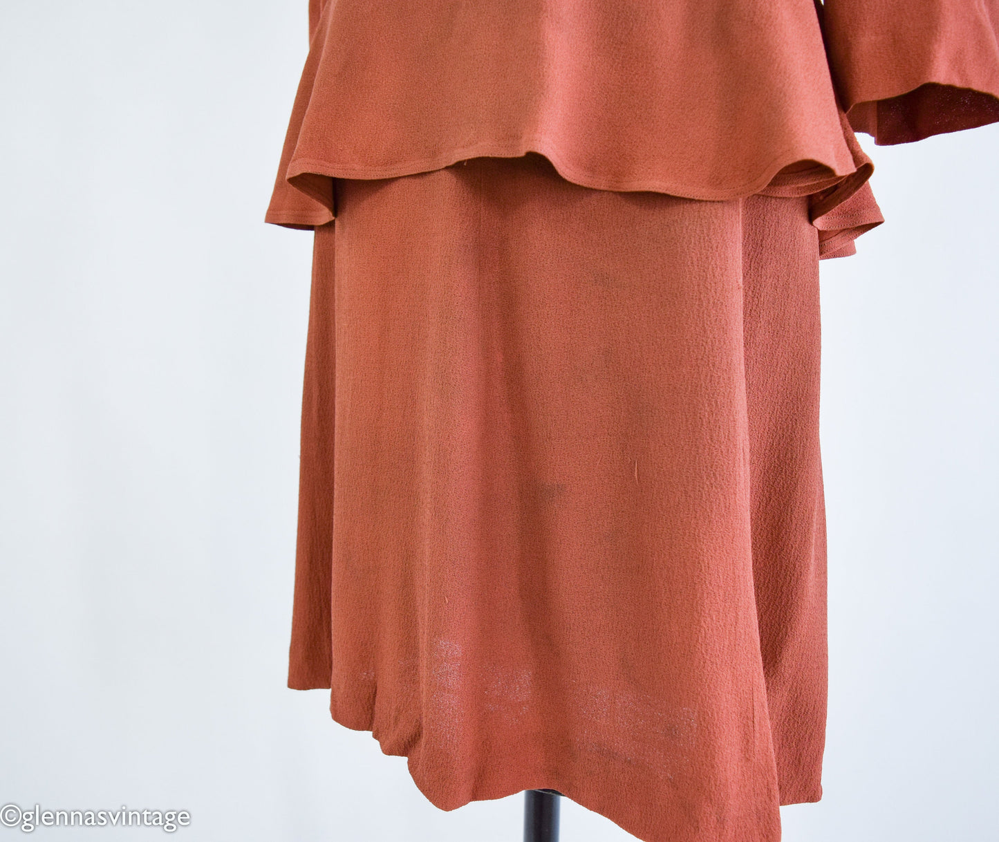 1940s Brown Embroidered Top & Skirt Set, Small