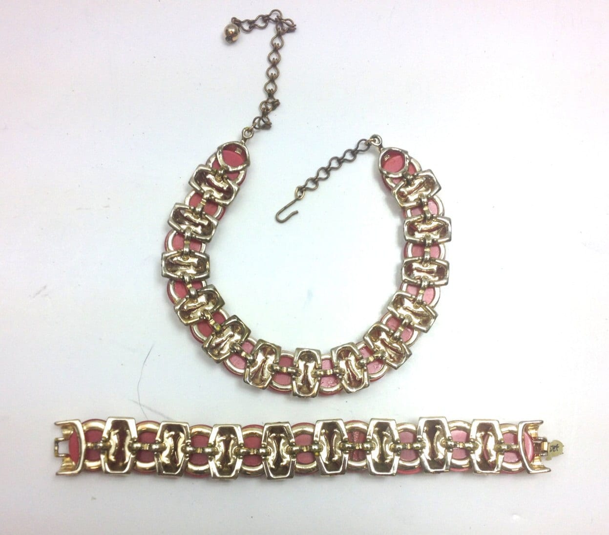 1950s Red Necklace & Bracelet | Red Plastic Circles Jewelry Set