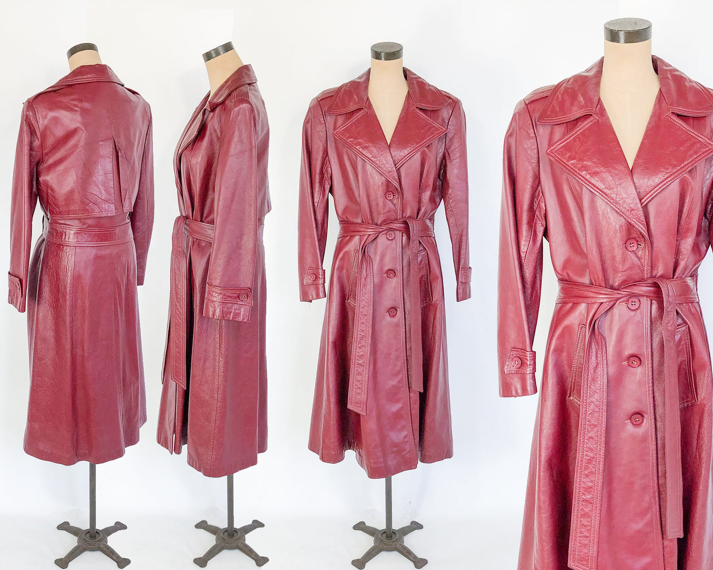 1970s Brown Hooded Leather Trench Coat | 70s Short Maroon Leather Jacket | Maroon Leather Trench Coat