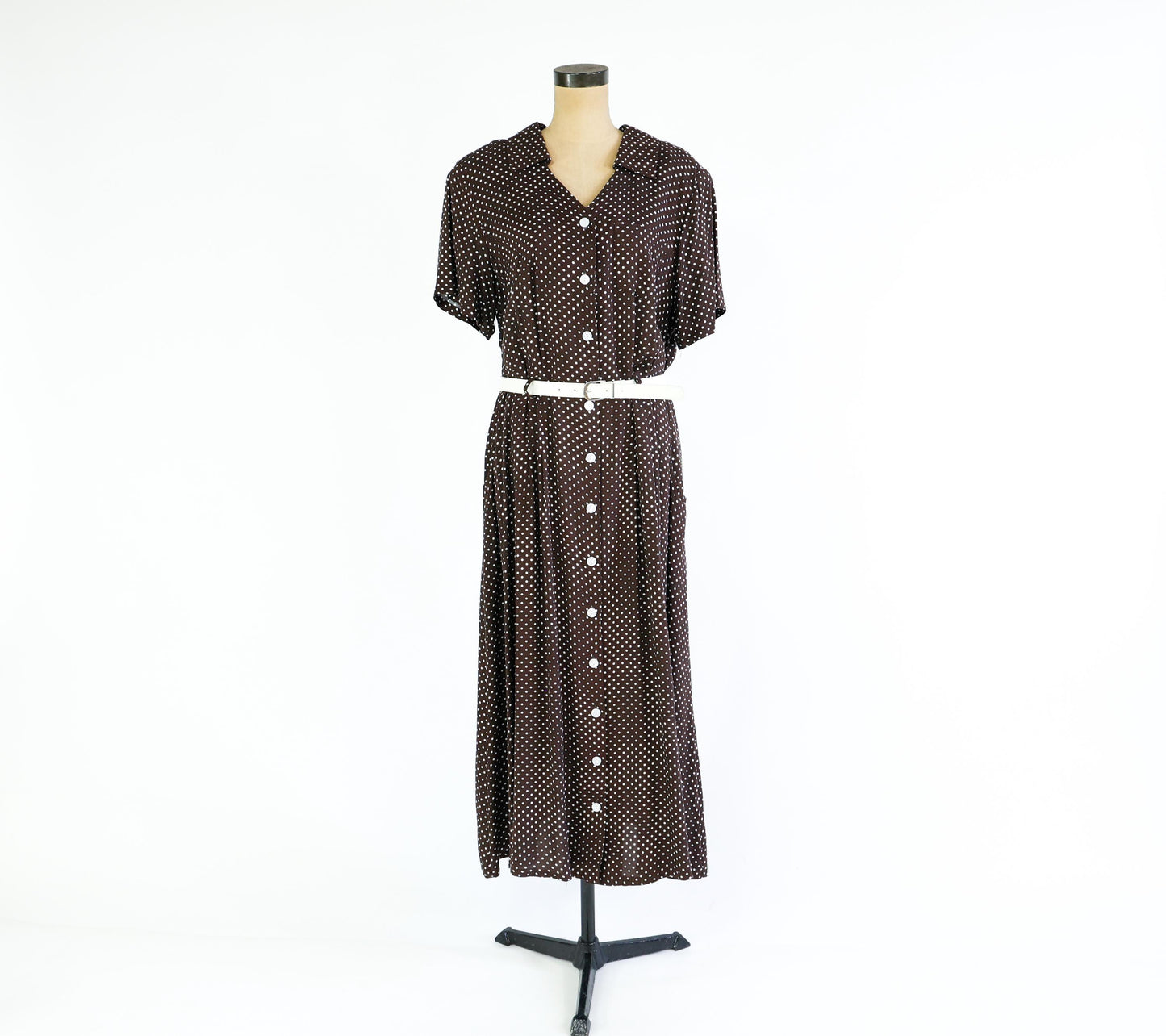 1990s Brown Polka Dot Maxi Dress, Plus Size Size 16W