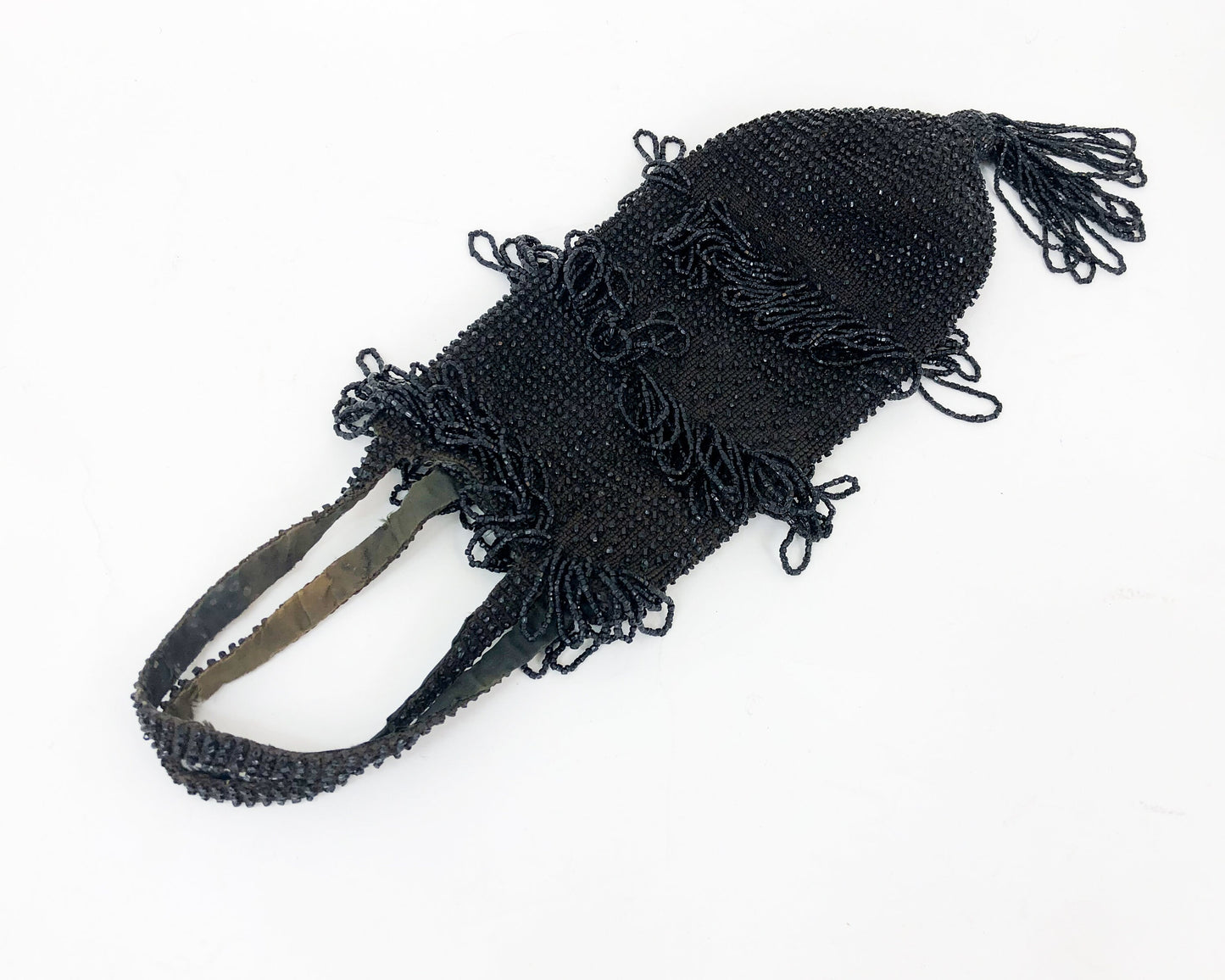 1900s Black Glass Bead Purse with Tassel