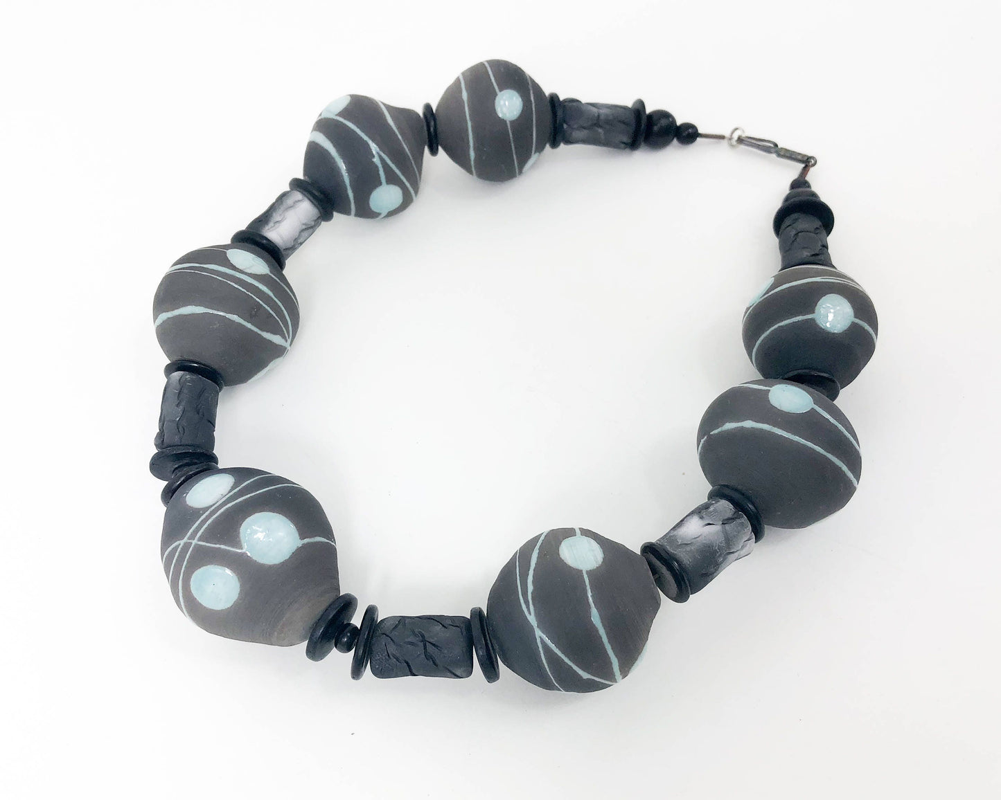 1980s Mod Style Grey Ceramic Beaded Choker Necklace