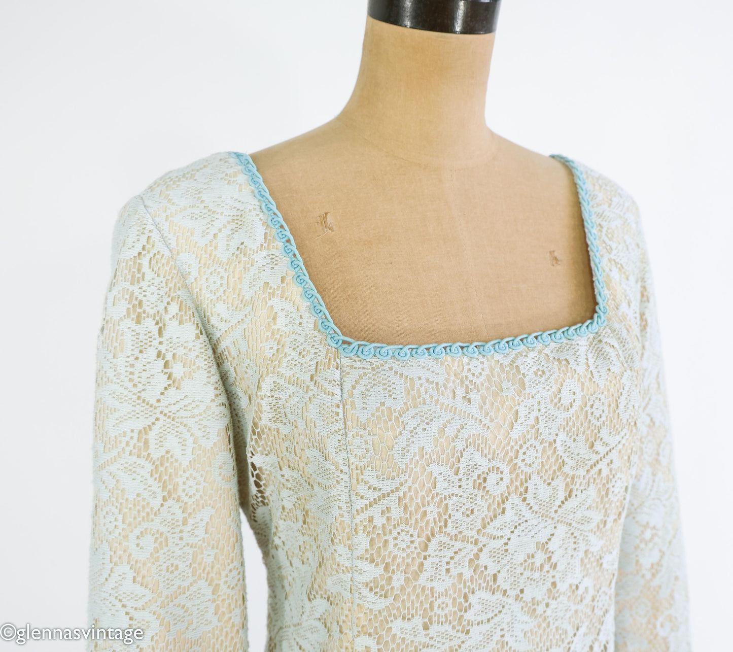 1970s Beige & Creme Lace Maxi Dress, Medium