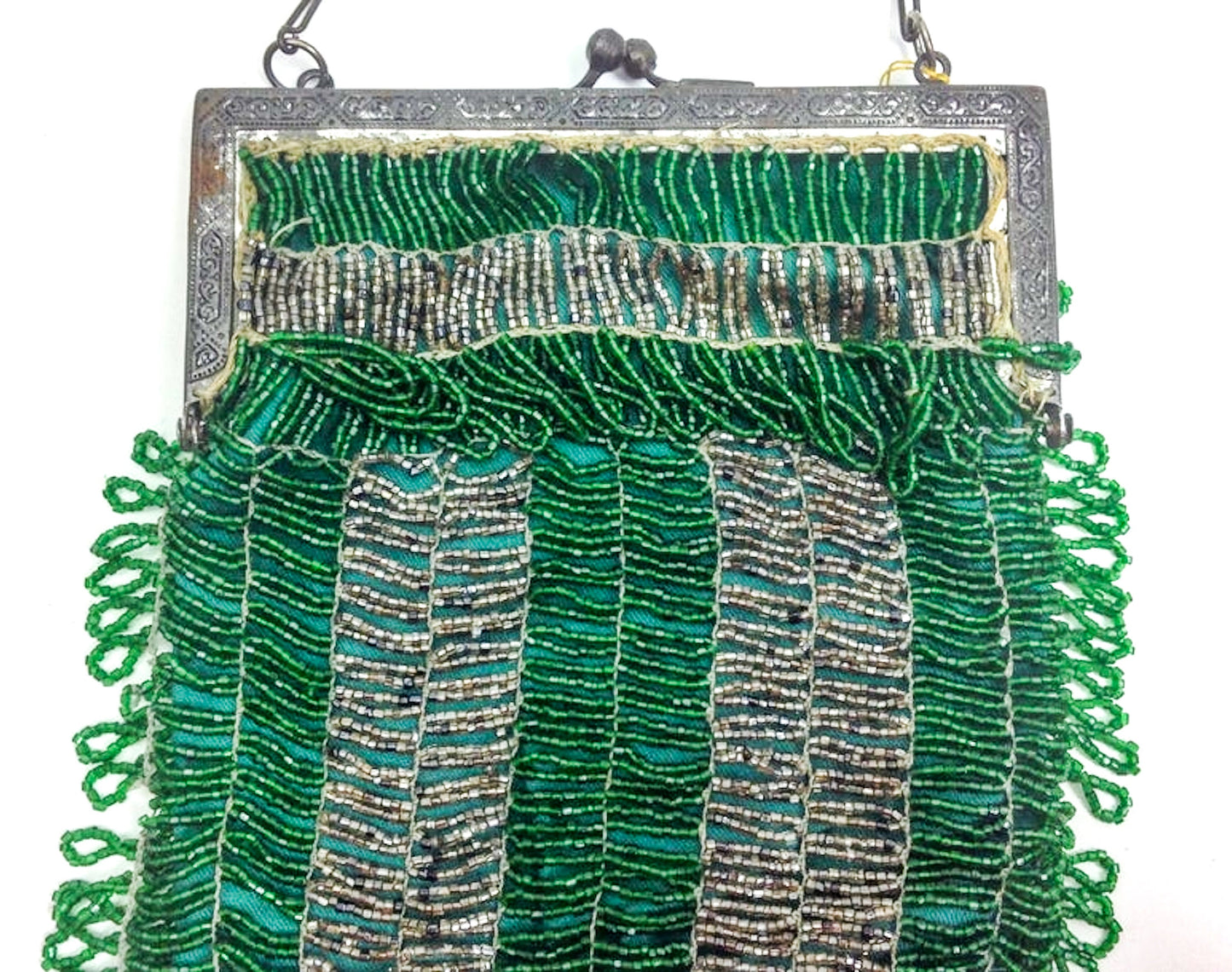 Antique 1900s Green Beaded Evening Bag