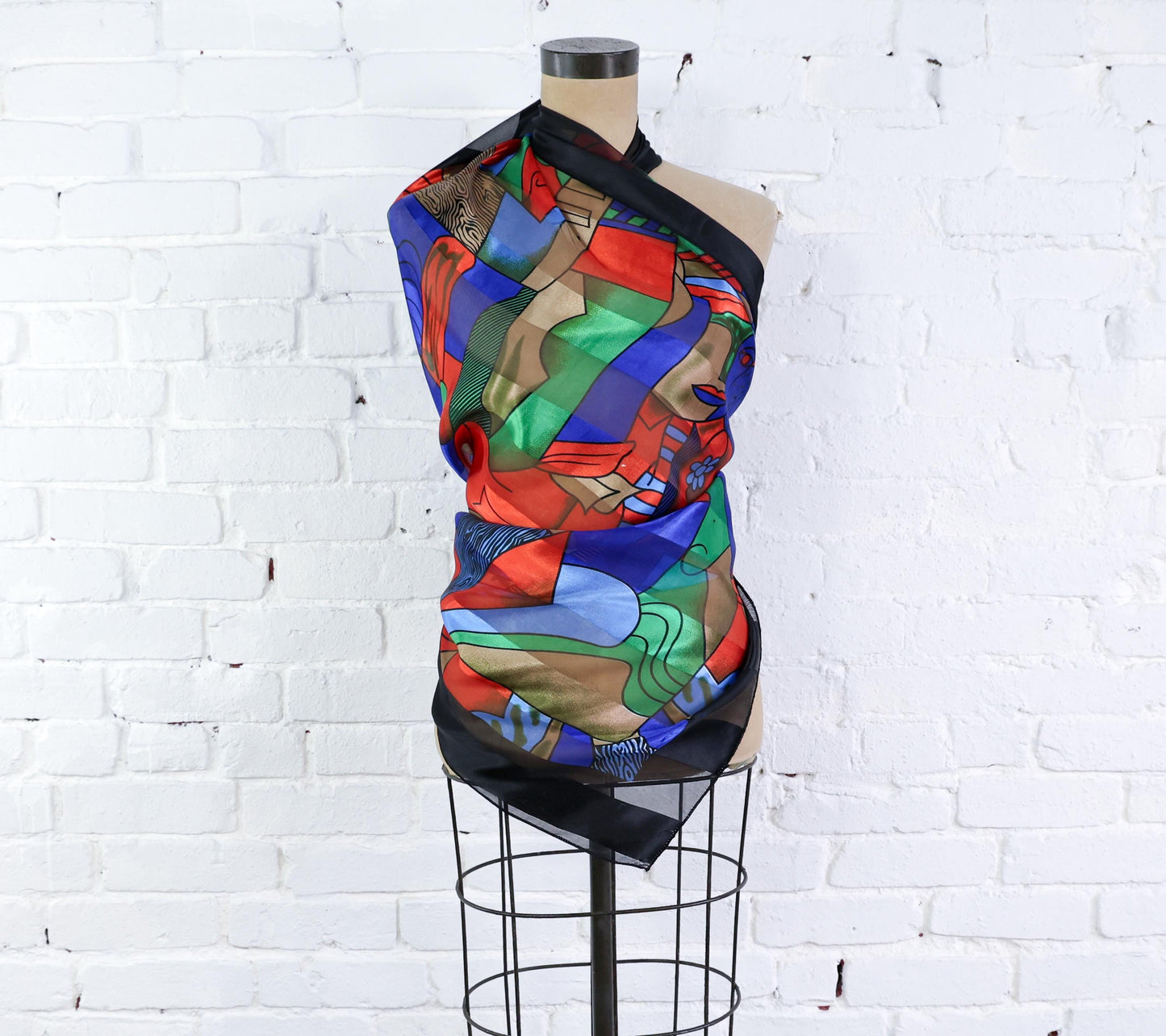 1980s Picasso Black & Blue Abstract Print Scarf
