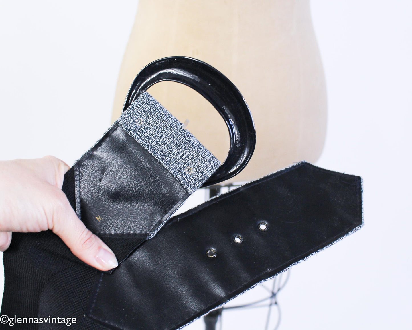 1990s Blue Denim & Black Stretch Belt, Medium