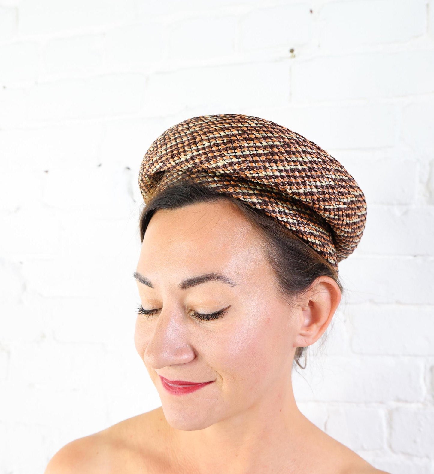 1950s Tweed Woven Straw Hat