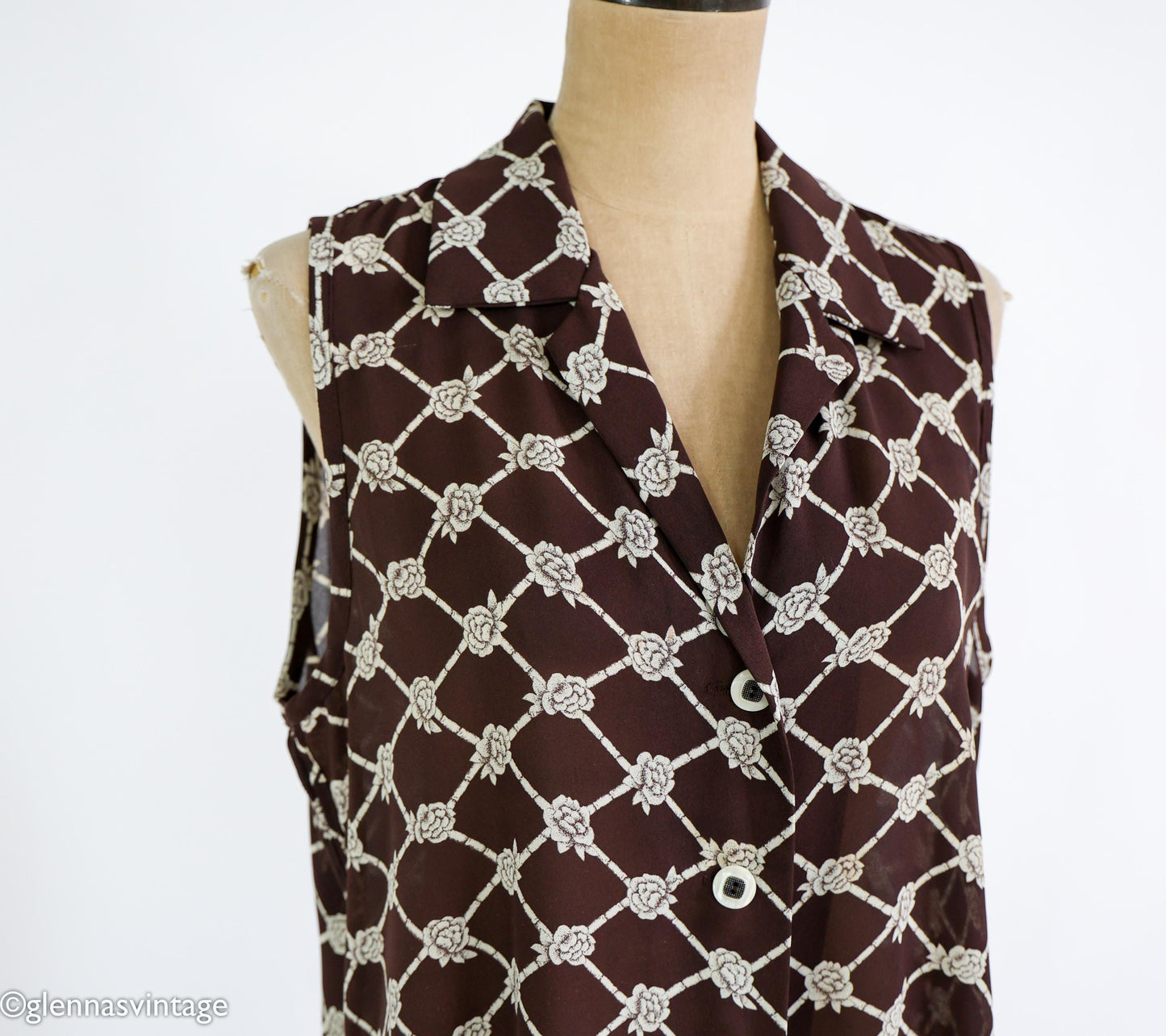 1990s Brown Print Dress & Pants | Sleeveless Dress Pant Set, Large
