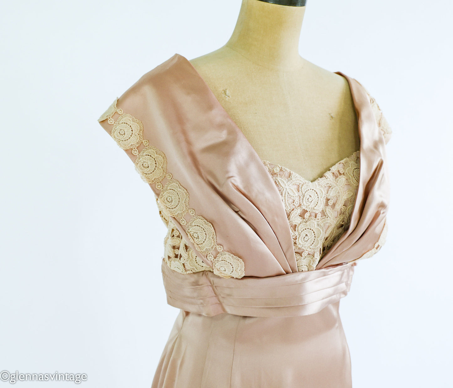 1950s Taupe Champagne Satin Cocktail Dress, Medium