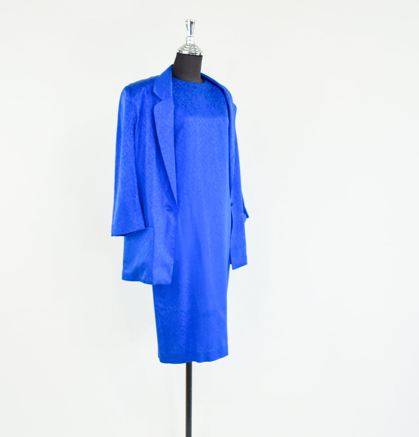 1980s Royal Blue Silk Dress Suit, Liz Claiborne, Petites Size 4