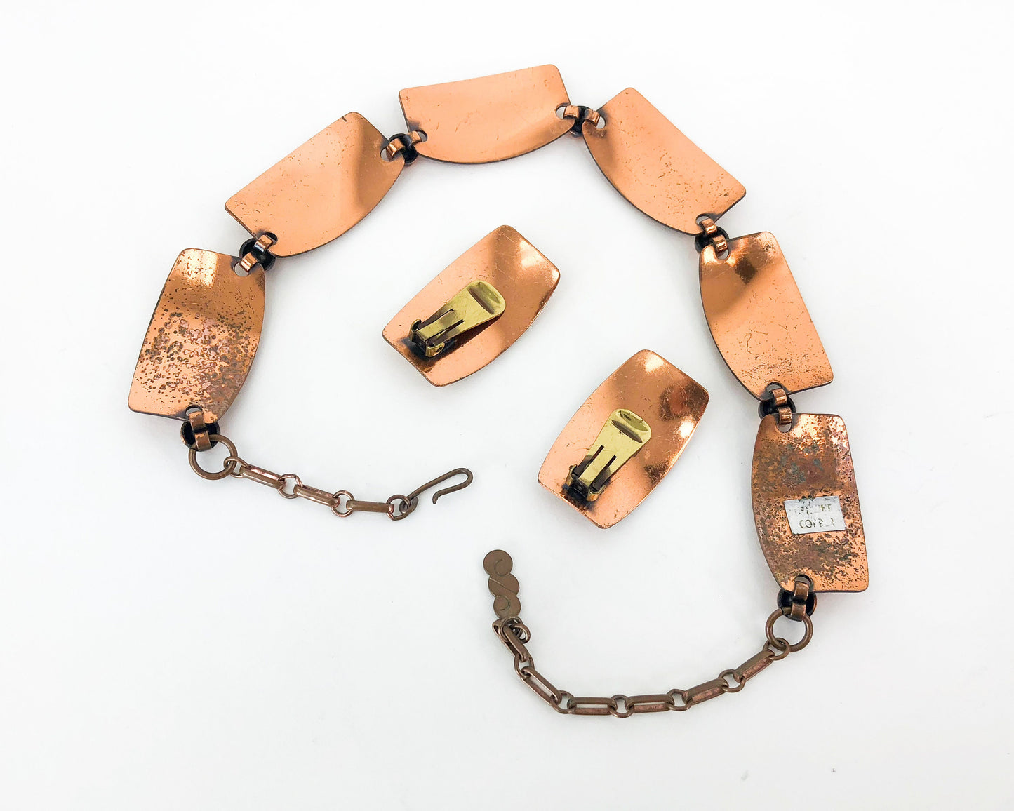 1950s Copper Necklace & Earrings Jewelry Set
