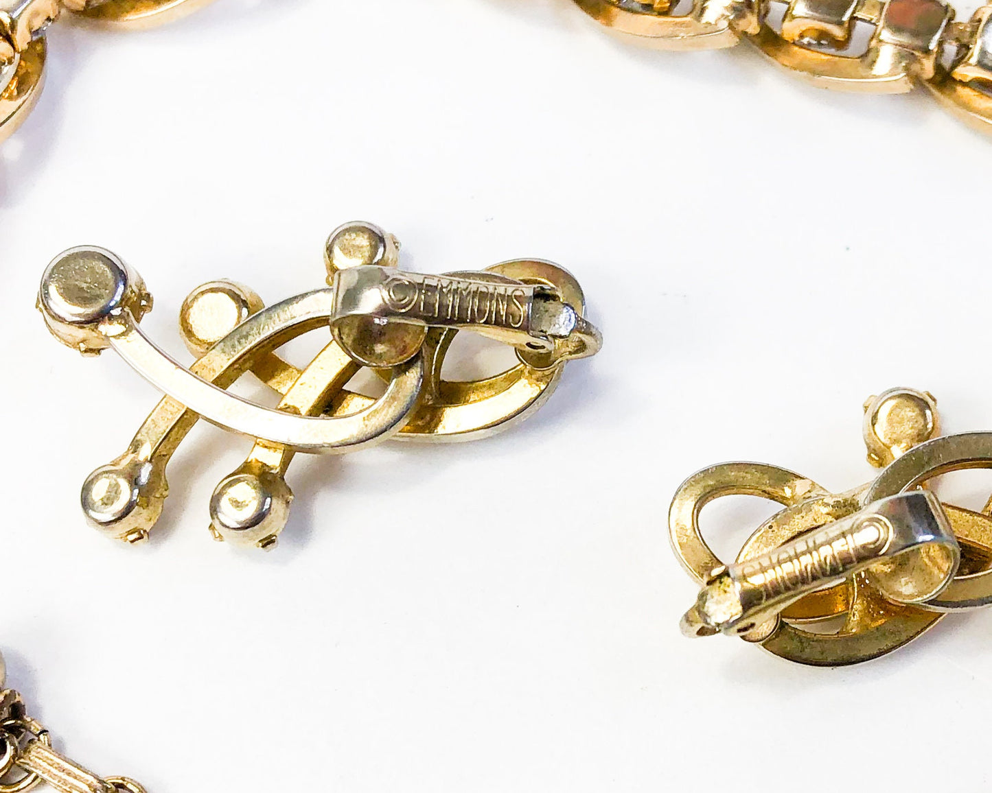Vintage Gold Tone Rhinestone Necklace and Earrings Set, 1950s Jewelry
