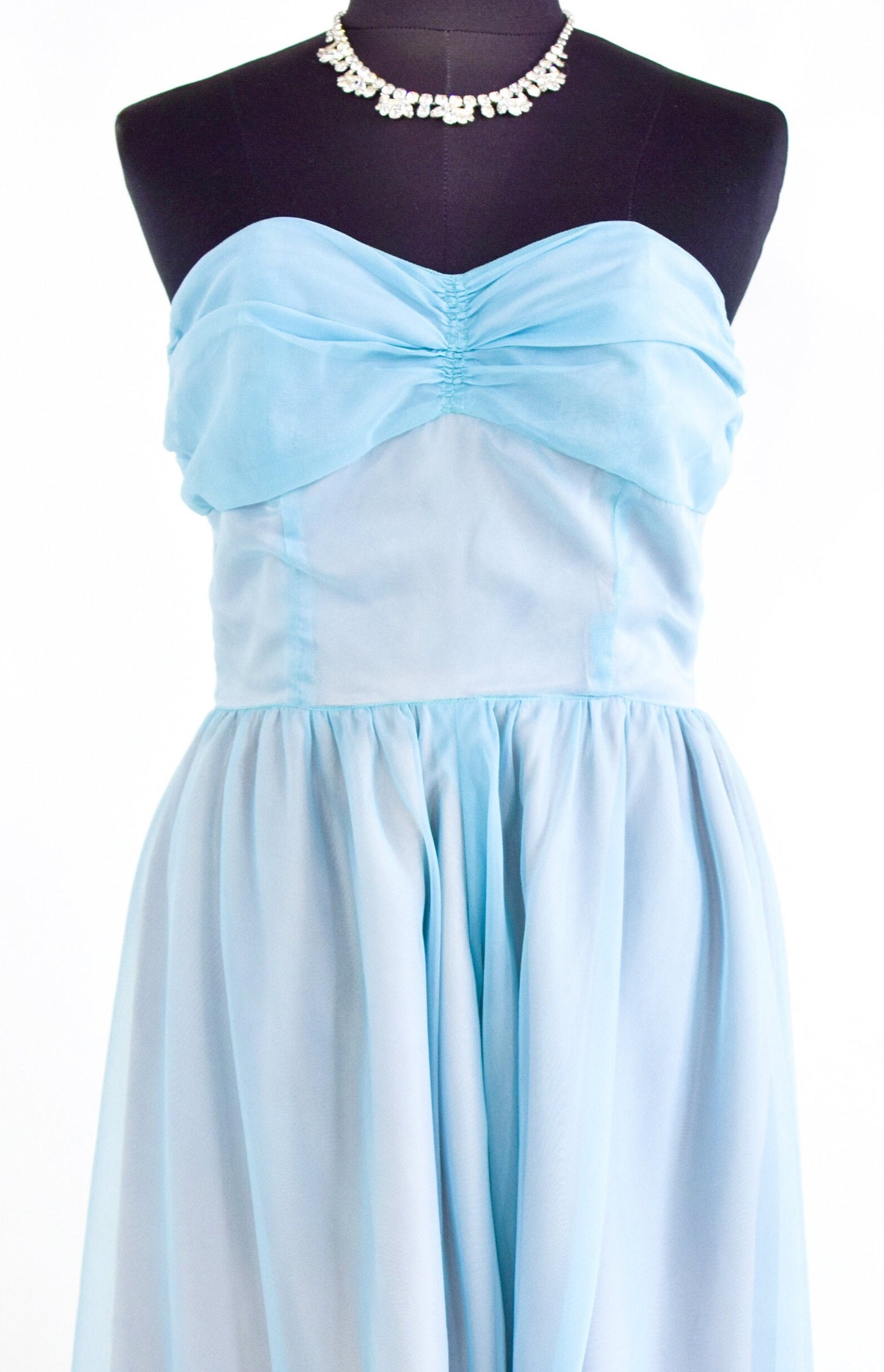 1950s Blue Nylon Prom Dress | Blue Strapless Evening Gown, Small