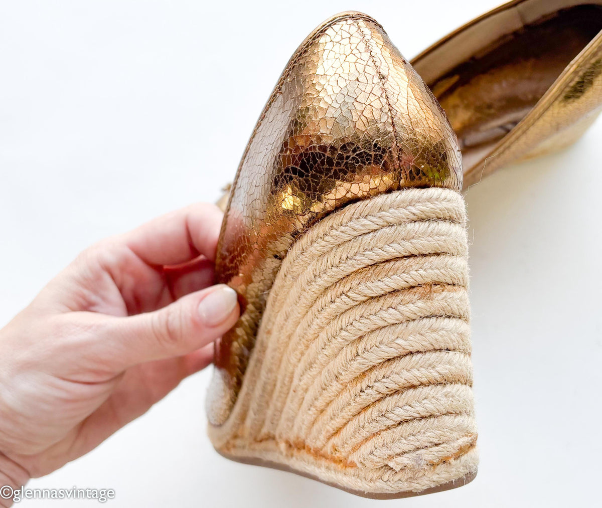 Vintage 1980s Coach Copper Leather Espadrille Wedge Heels