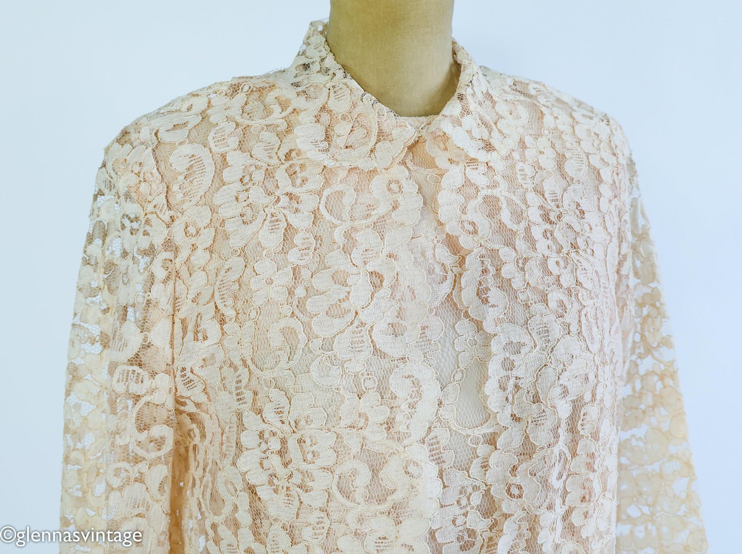 1960s Peach Lace Dress & Jacket Set, Wedding Ensemble, Large