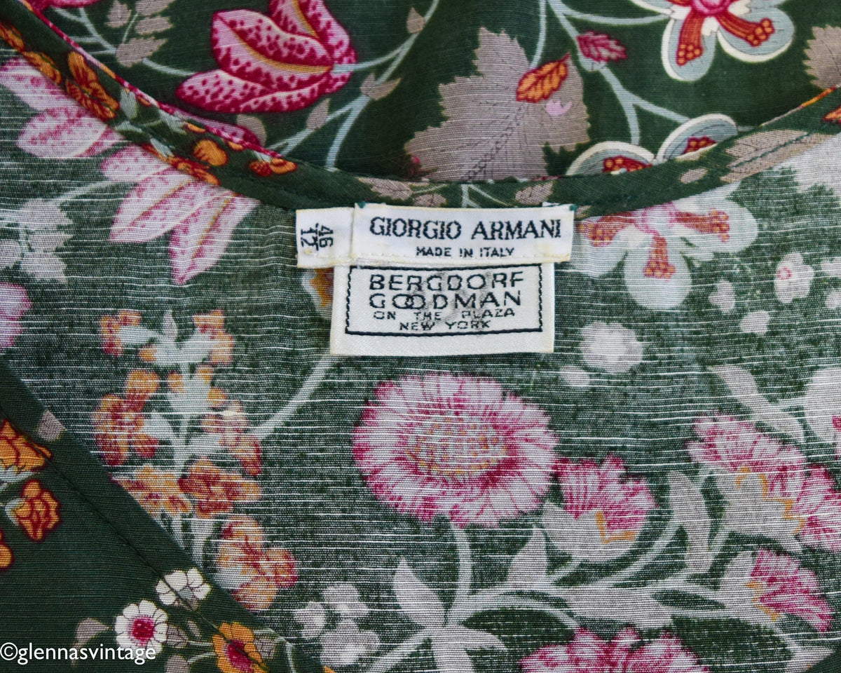 1990s Giorgio Armani Green Floral Pants & Top Set, Small
