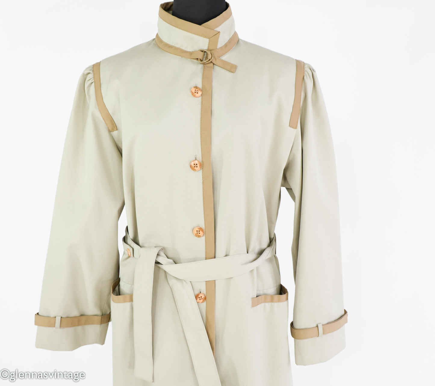 1970s Khaki Beige Trench Coat, 46" Bust