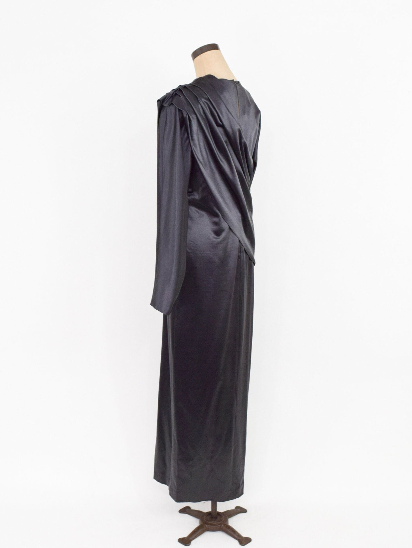 1990s Krizia Charcoal Gray Satin Evening Gown, Large