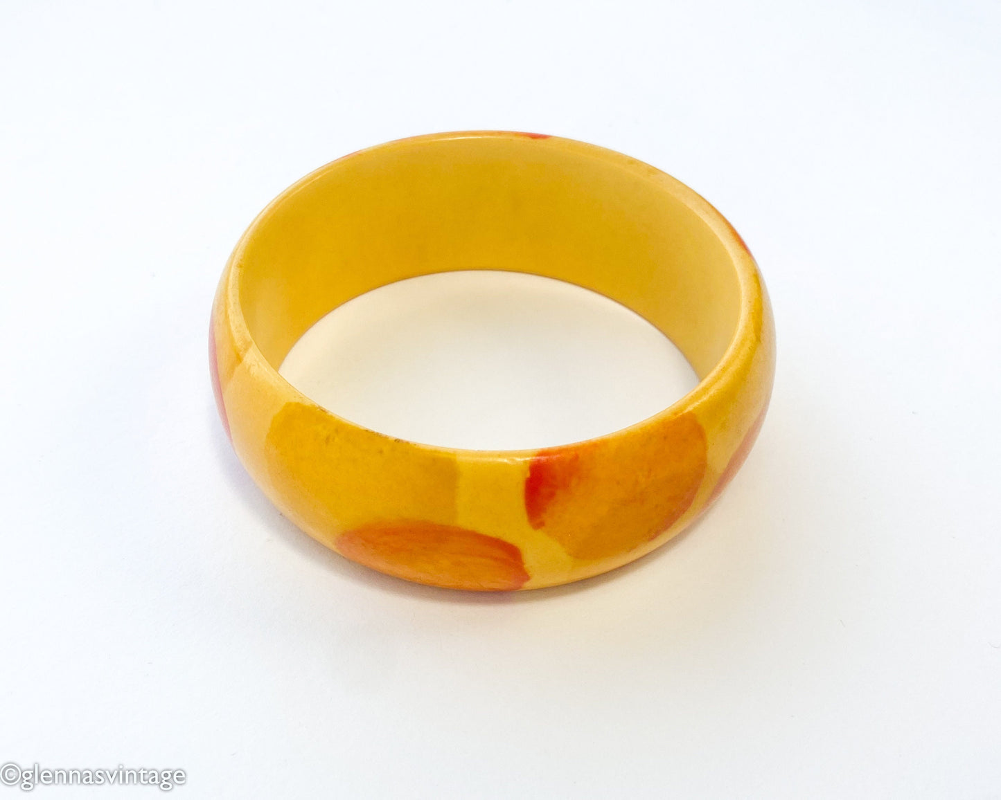 1930s Butterscotch Bakelite Bangle | Yellow Polka Dot Bracelet