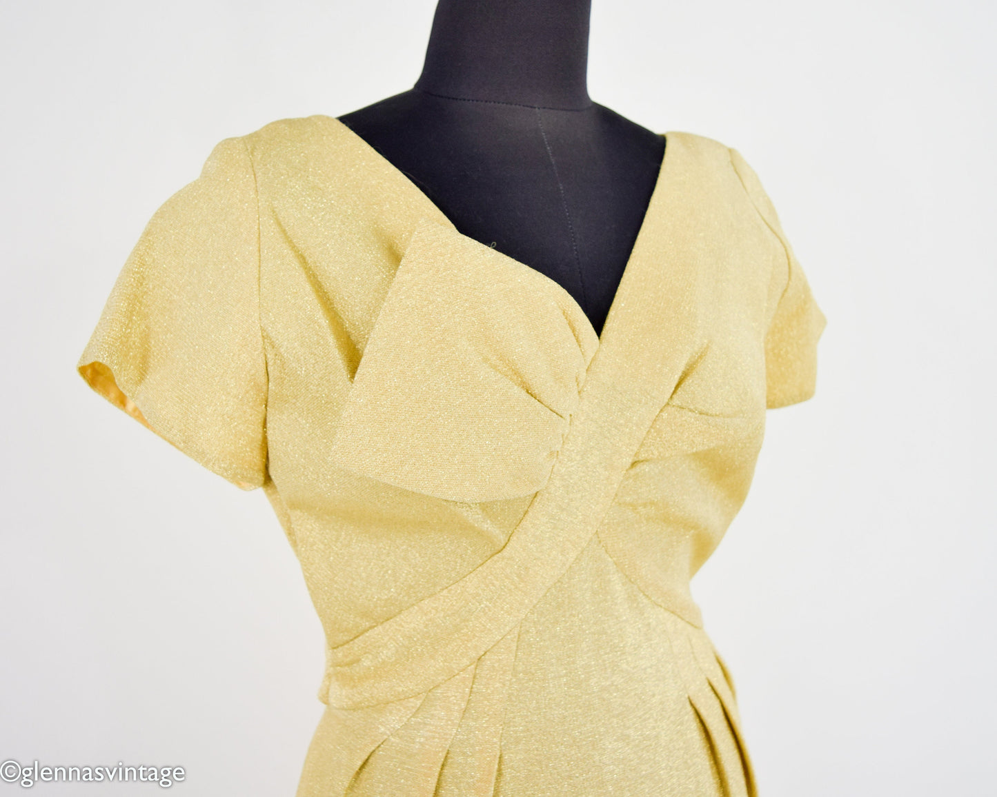 1950s Gold Lamé Cocktail Dress | Vintage Sheath, V-Neck