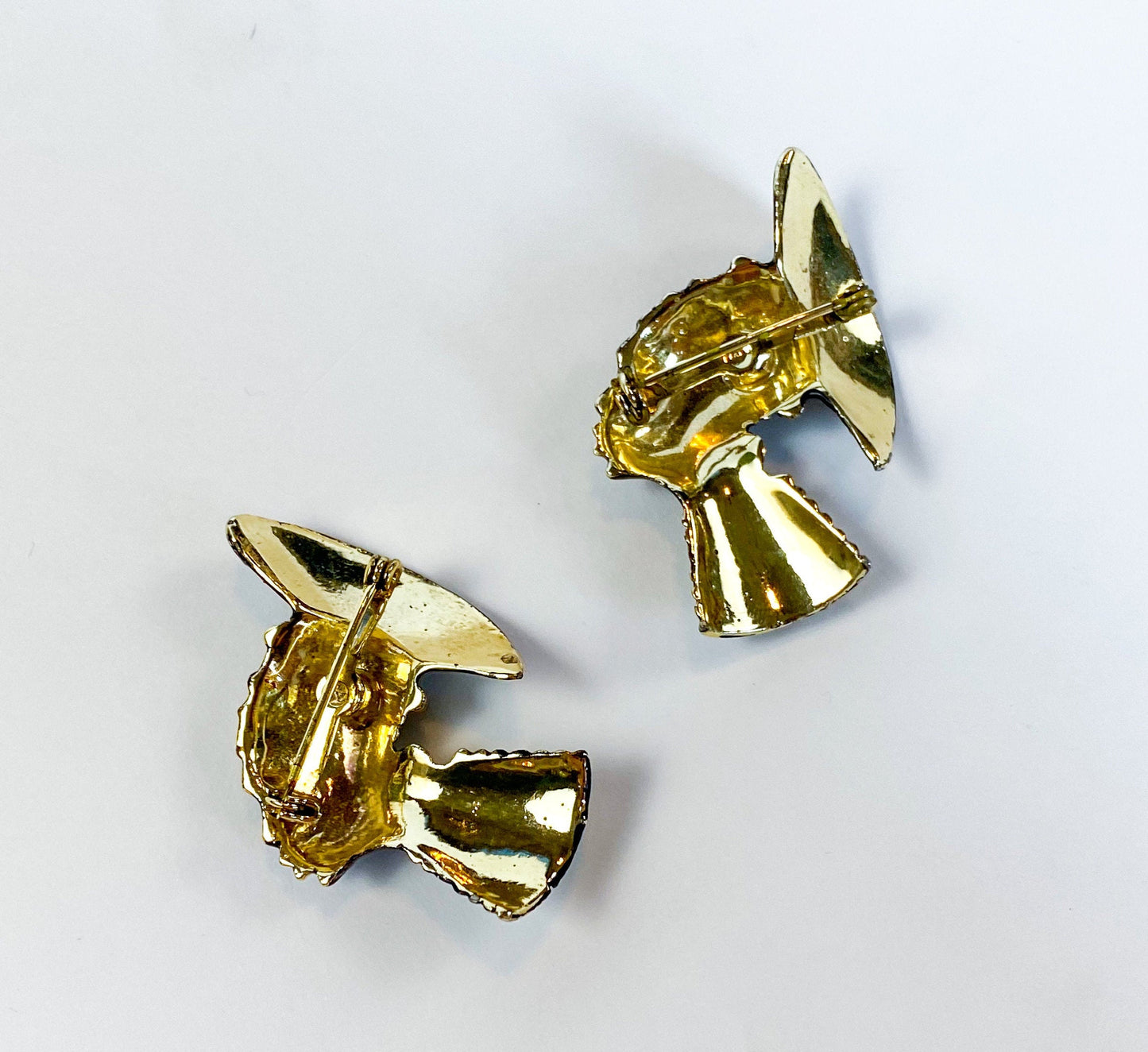 1950s Nubian Princess Brooch Set | Gold & Black Enamel Pins
