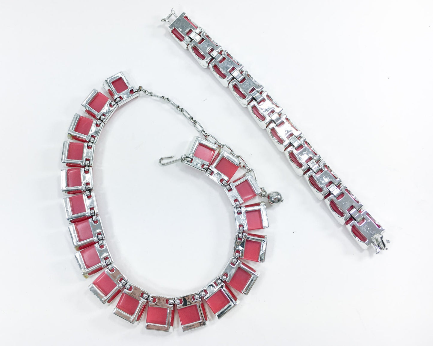 1950s Red Plastic Choker Bracelet Set | Mid Century Jewelry