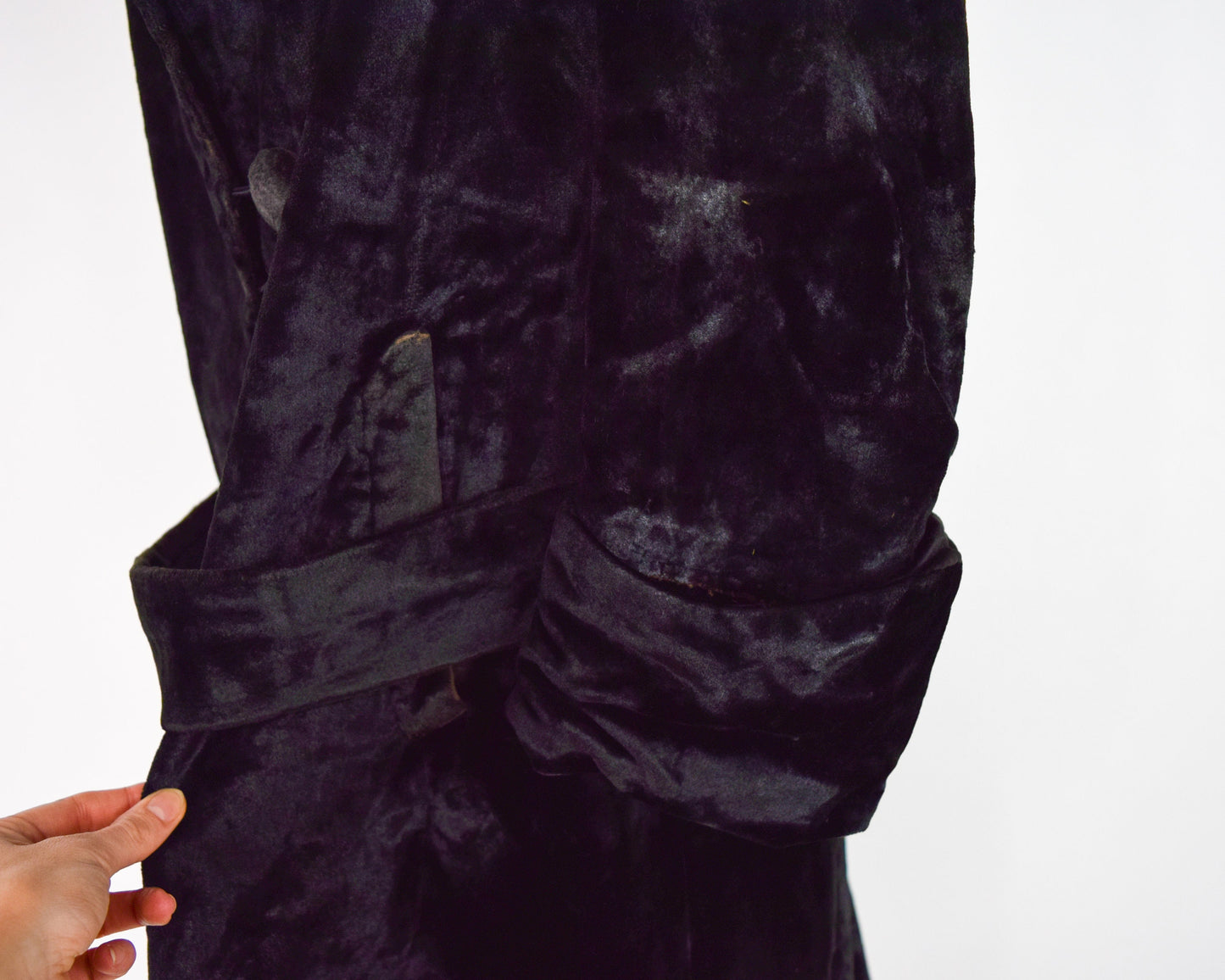 1900s Black Cotton Velvet Downton Abbey Coat with Portrait Collar, Large