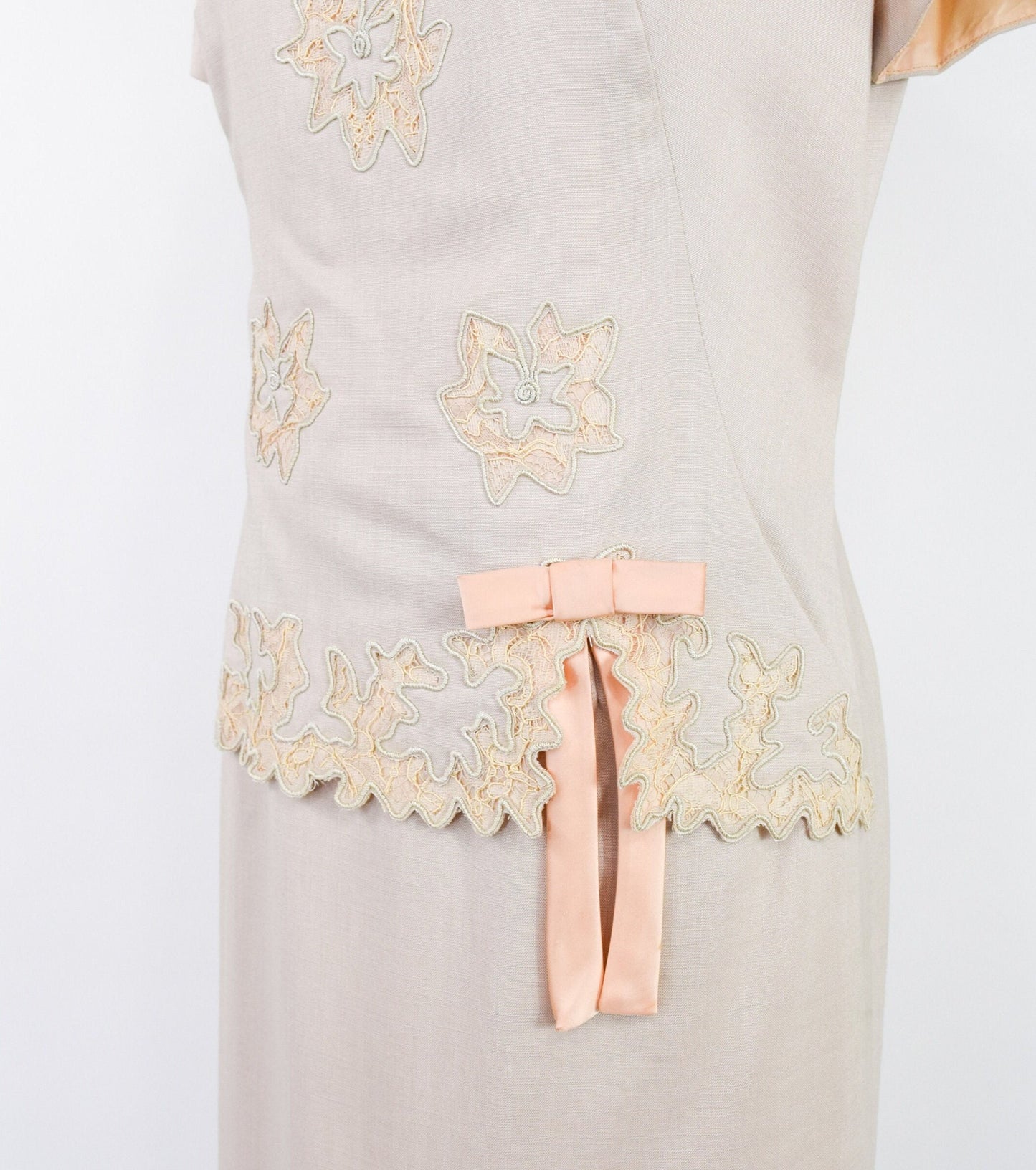 1950s Beige Linen Day Dress, Medium