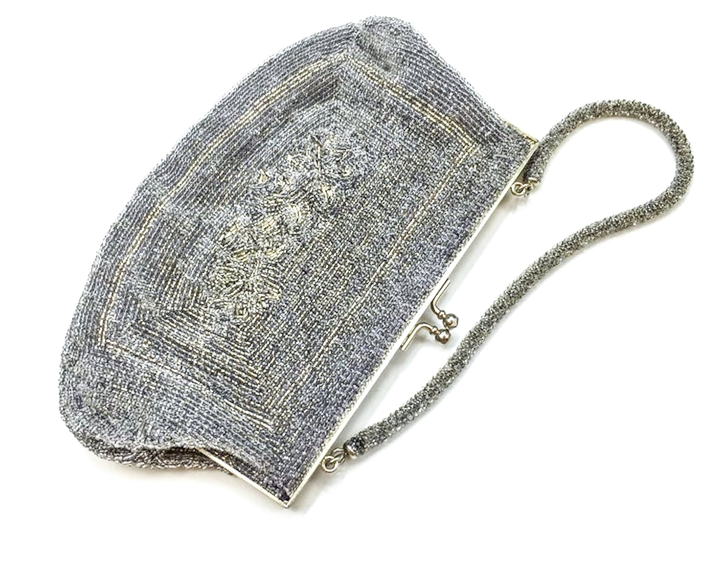 1950s Silver Beaded Handbag Evening Bag