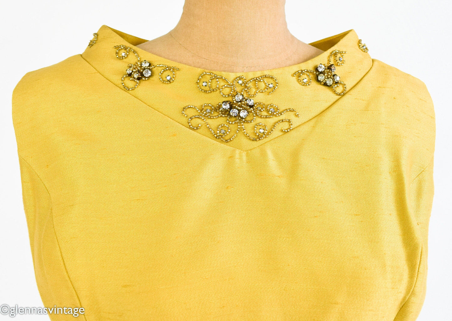 1950s Yellow Silk Shantung Dress, Medium