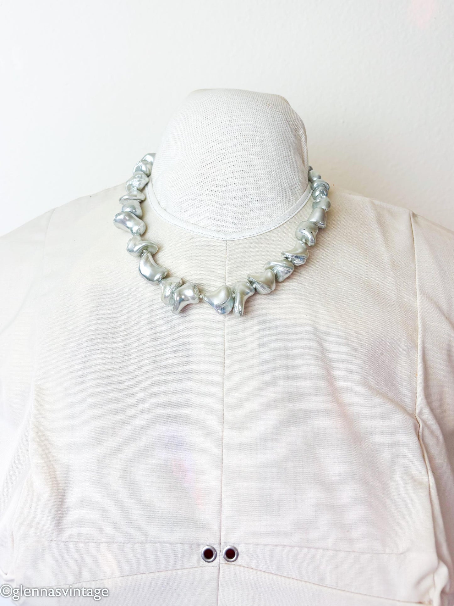 1950s Vintage Les Bernard Gray Faux Pearl Necklace and Earrings Set