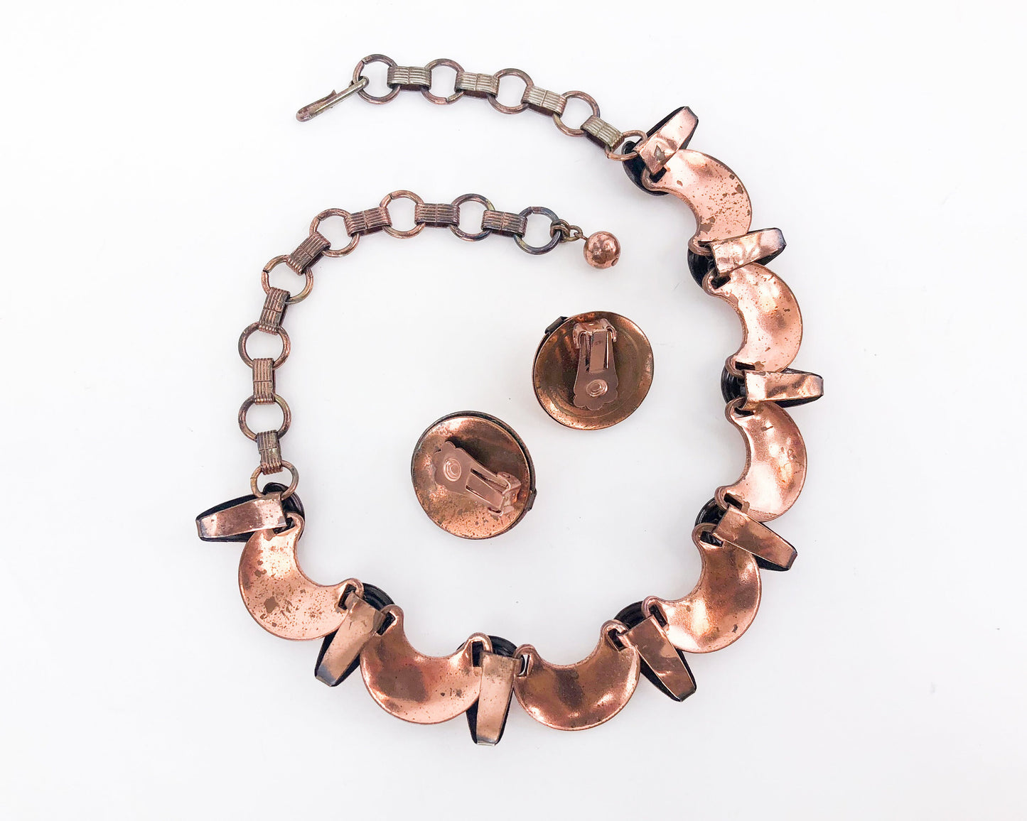 1950s Copper Choker & Clip Earring Set, Rebajes Style Jewelry Set