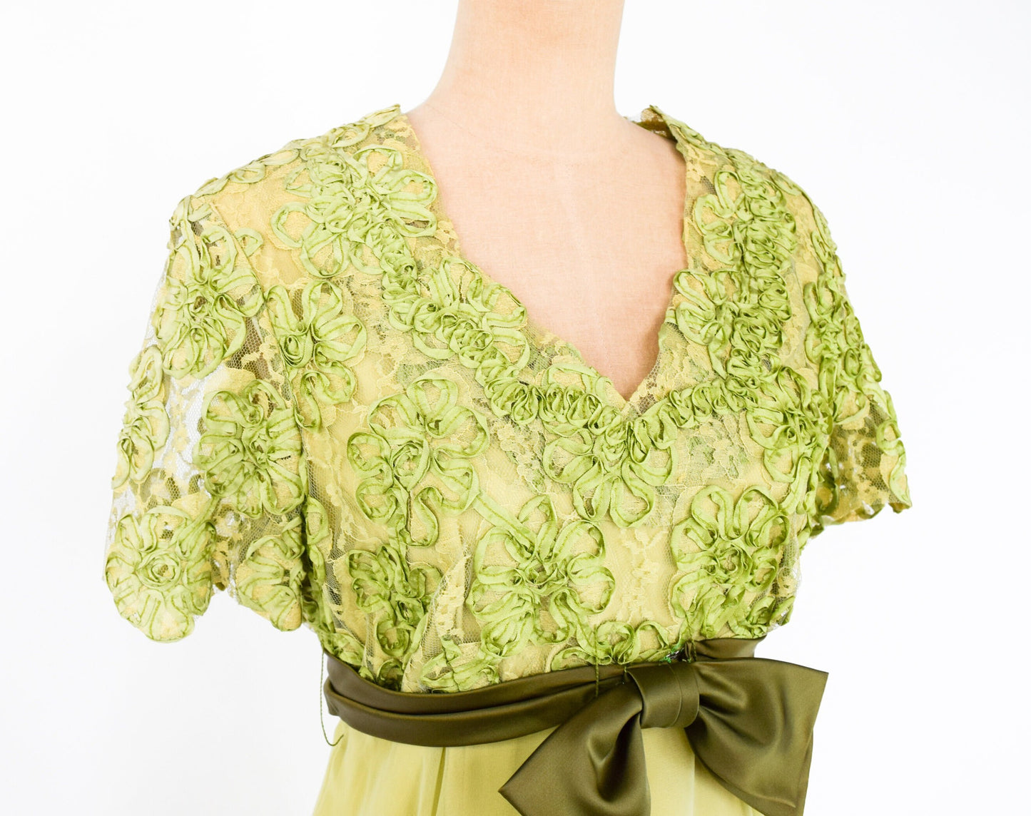 1950s Green Lace & Chiffon Party Dress, Medium