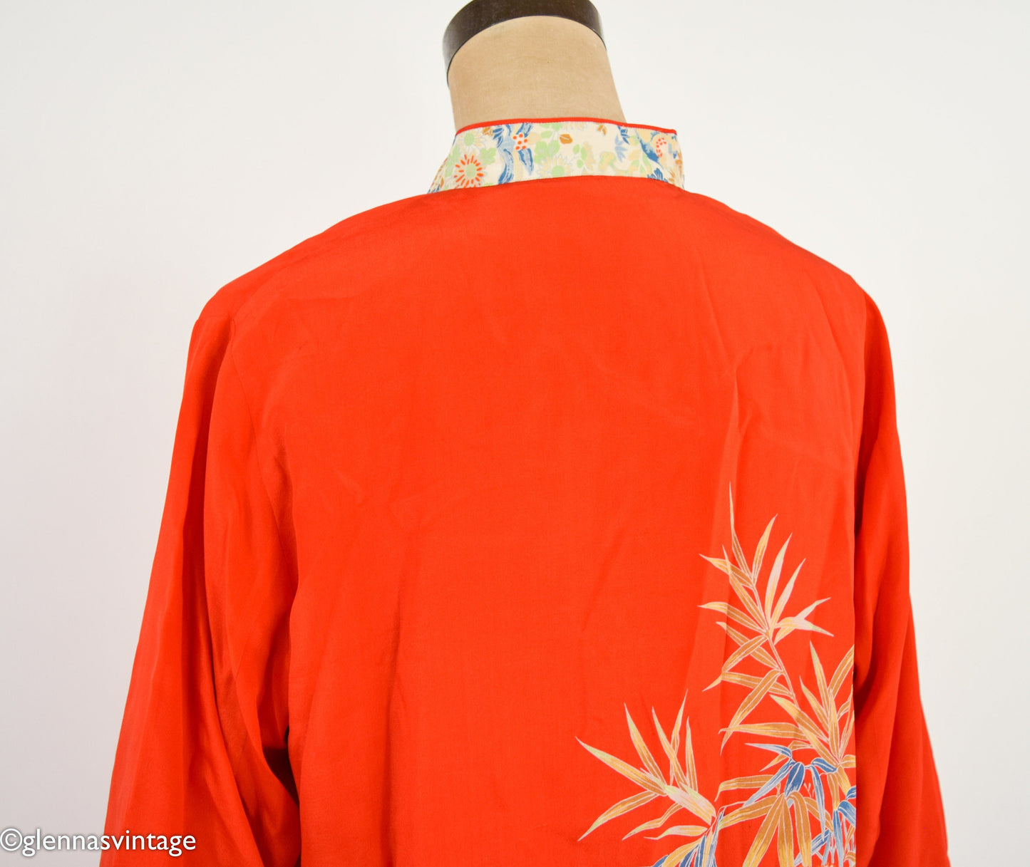 1940s Orange Print Silk Robe and Pajama Set, Large