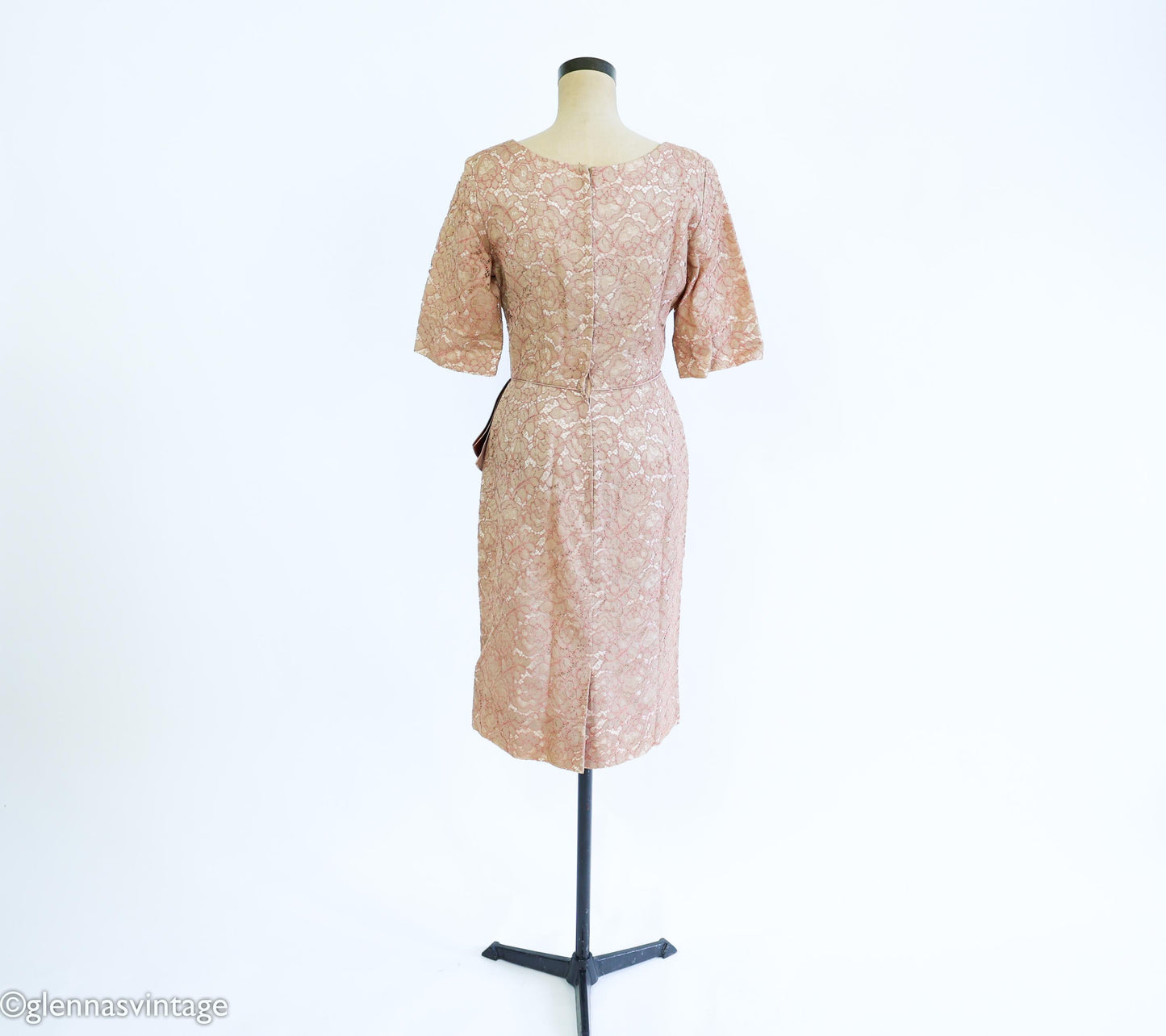 1950s Blush Pink Lace Cocktail Dress, Medium