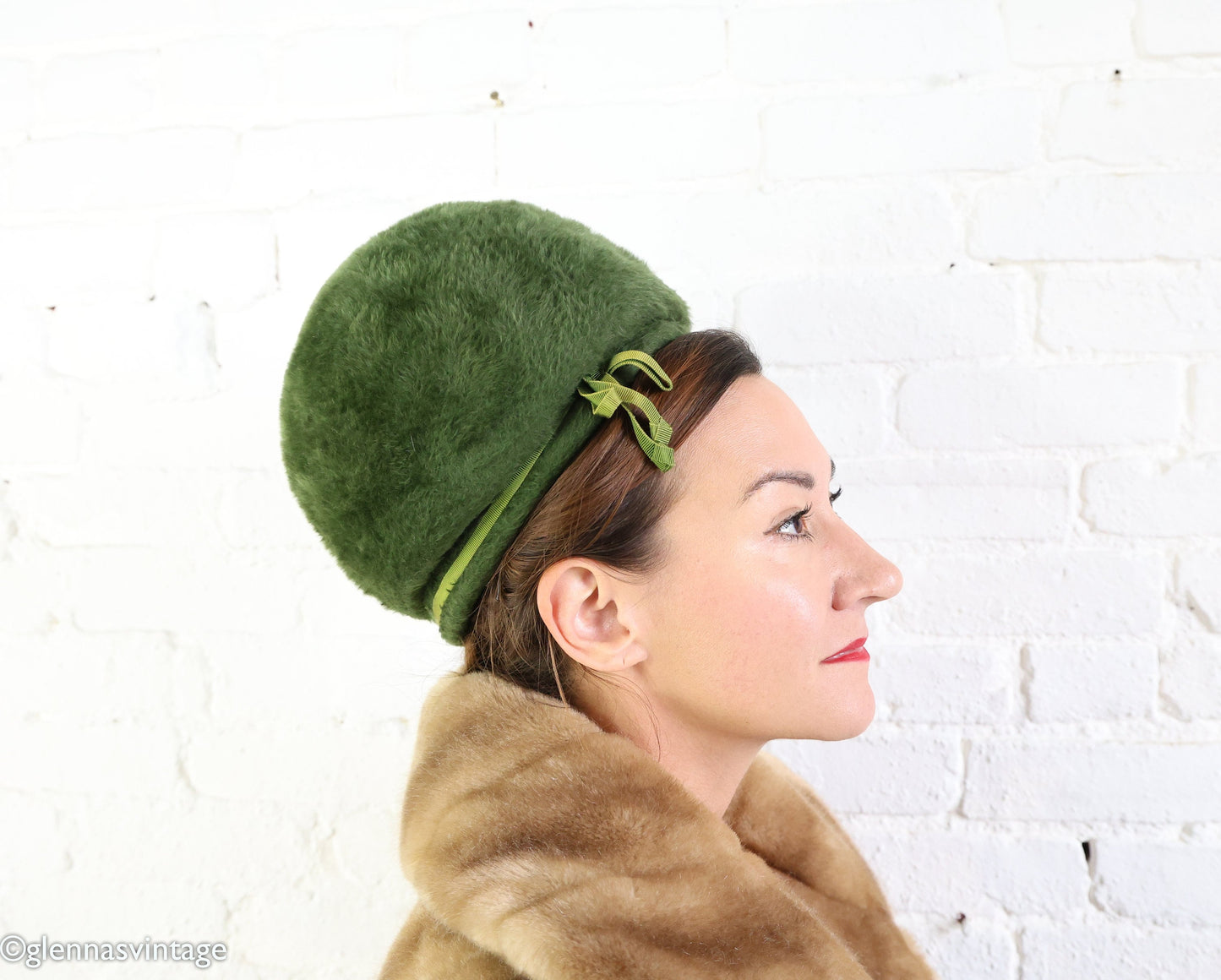 1960s Olive Green Mohair Bubble Hat
