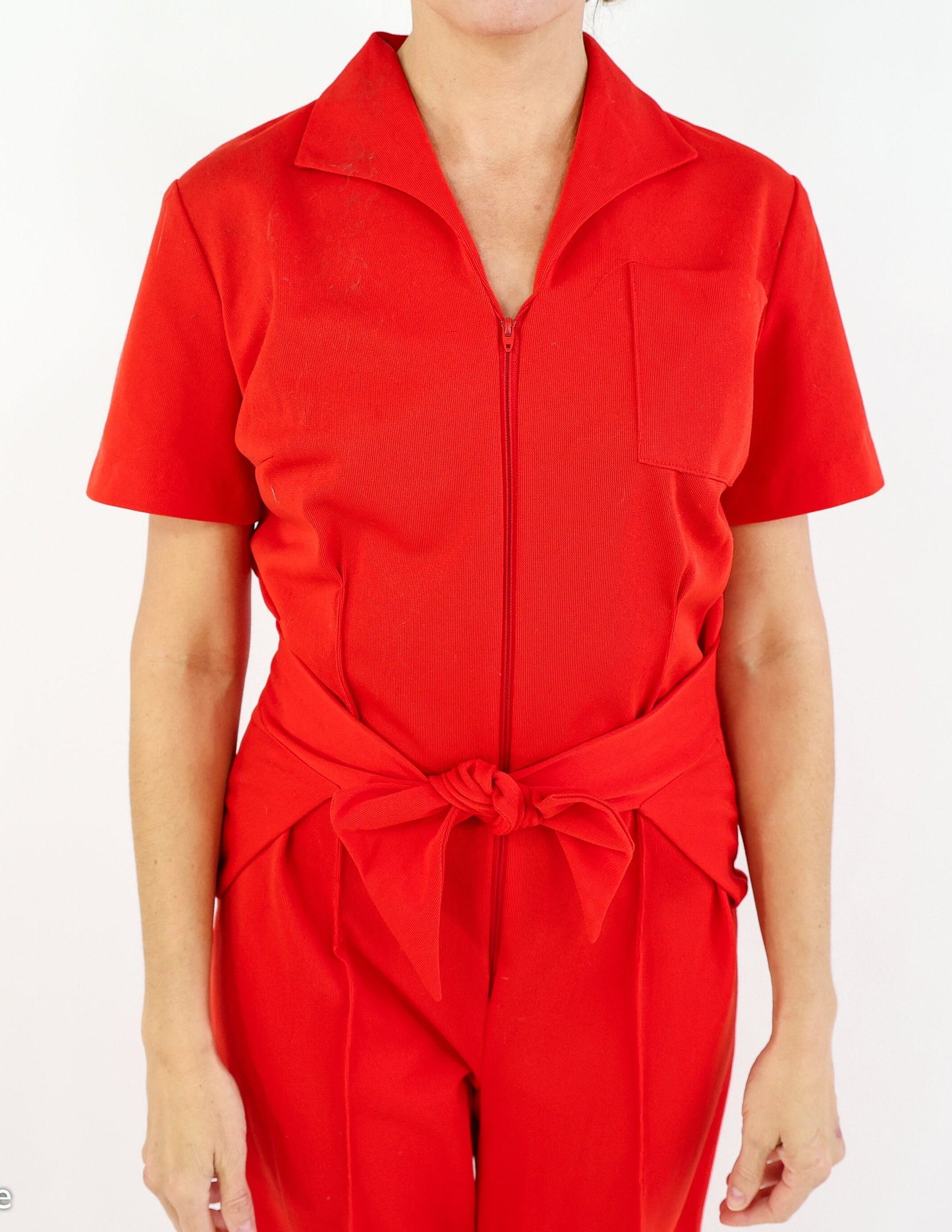1970s Red Knit Jumpsuit, One Piece, Medium