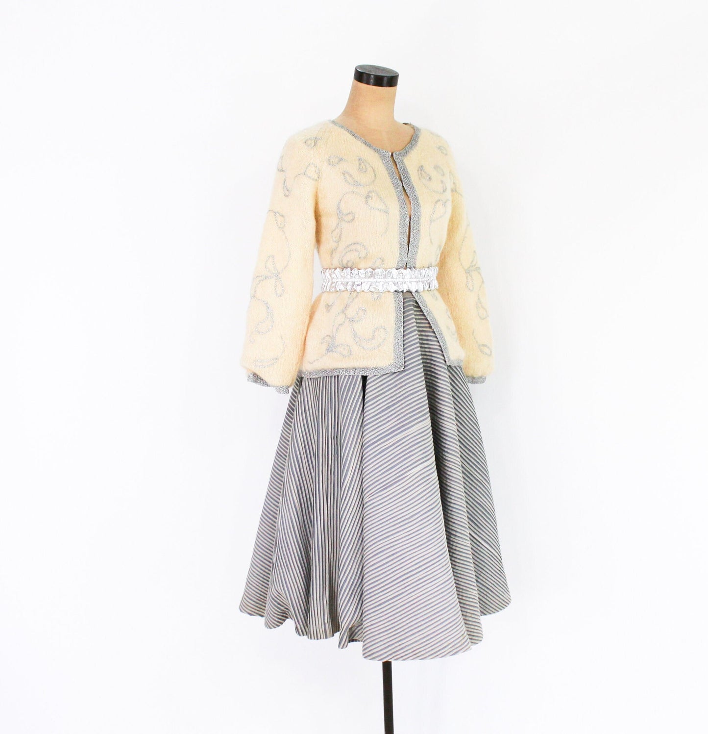1960s Creme Mohair Cardigan | Beige Wool Sweater, Medium