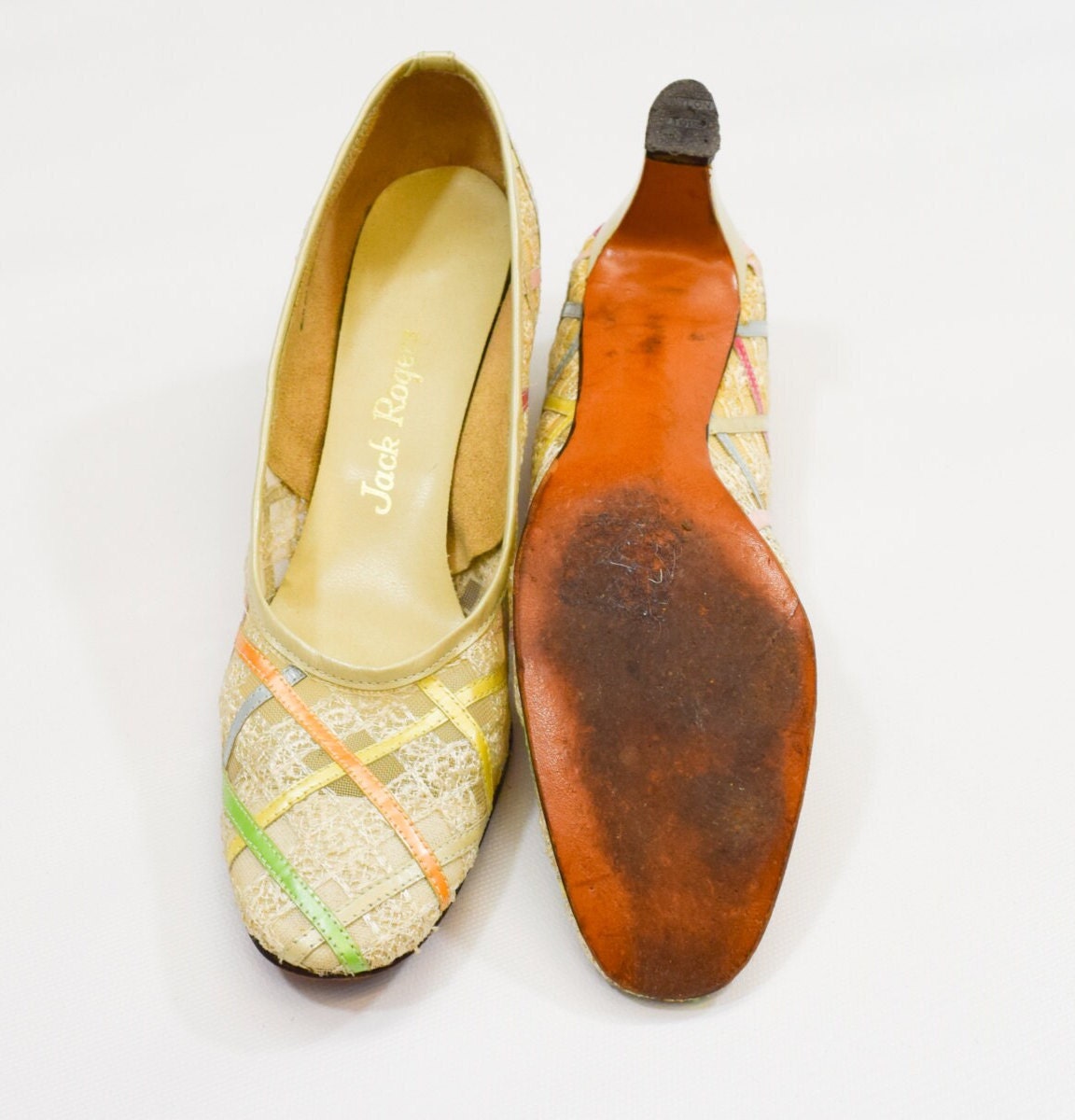 1960s Pastel Plaid Pumps by Jack Rogers, Size 7 Narrow