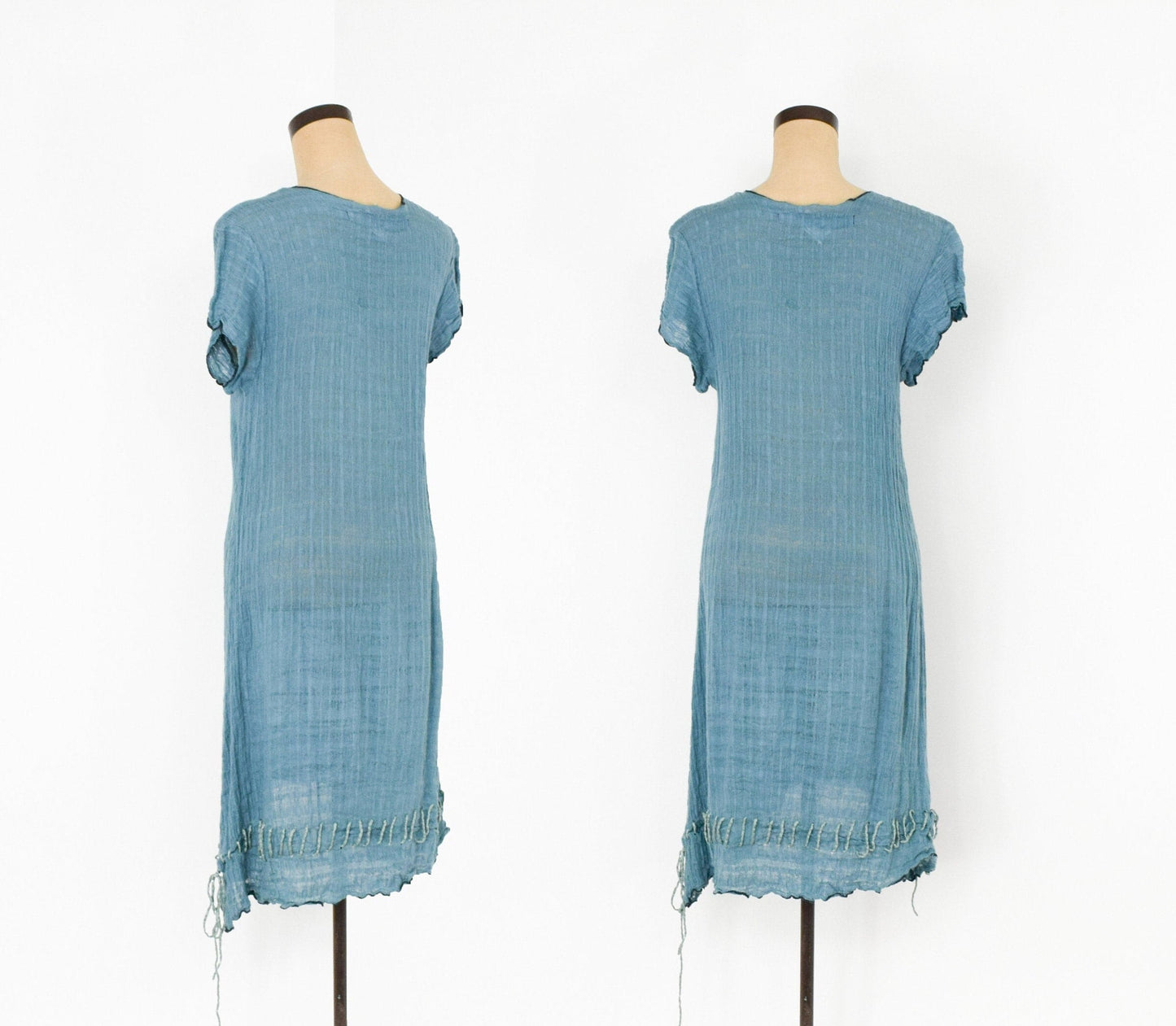 1990s Cynthia Ashby Turquoise Blue Linen Dress, Medium