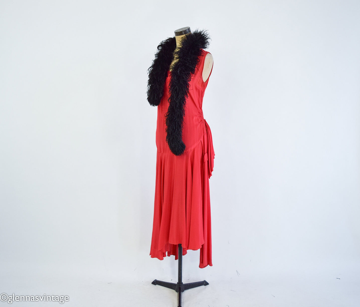 1900s Rare Black Ostrich Feather Stole, Edwardian Era Scarf