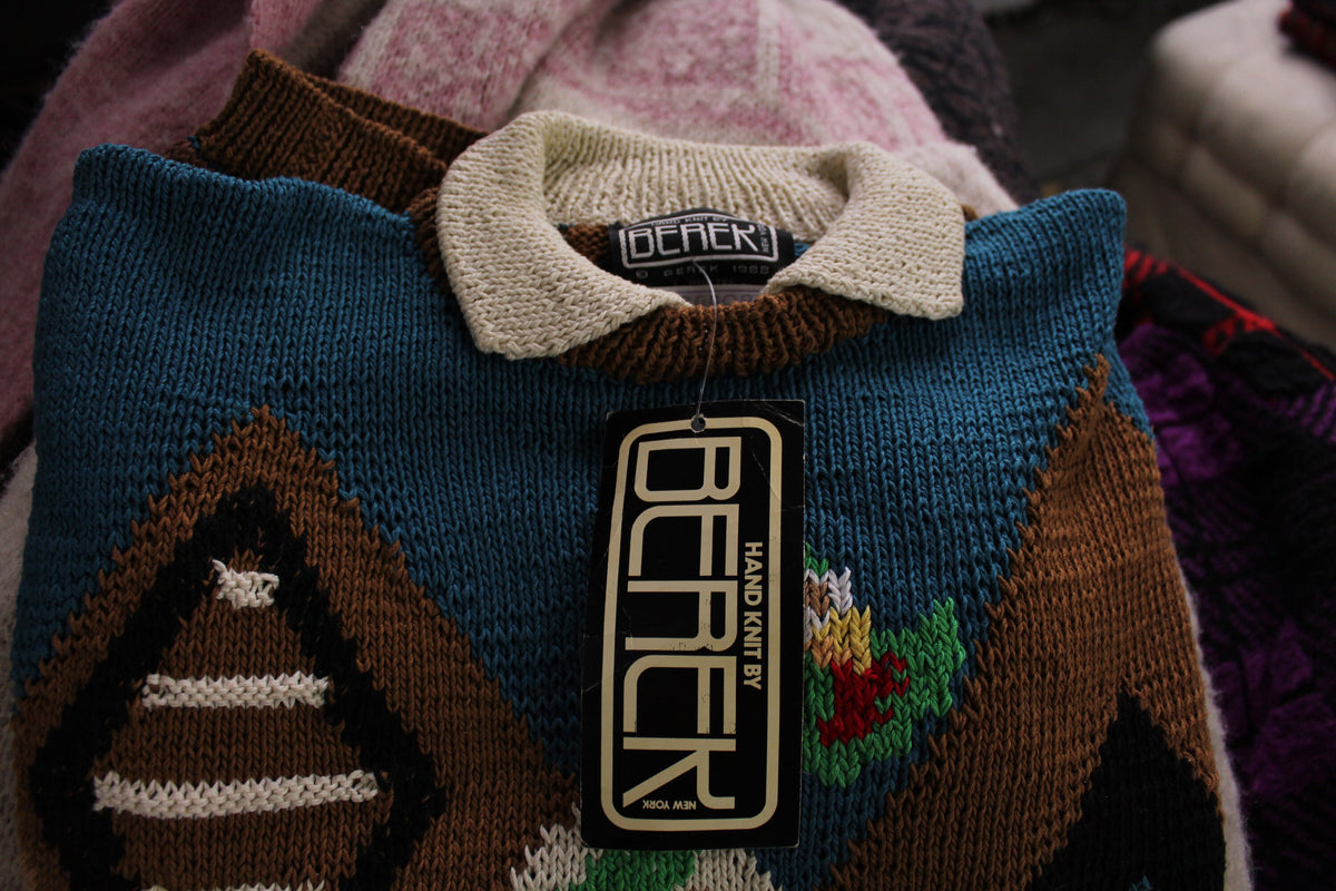 1980s BEREK Giraffe Knit Sweater, Large