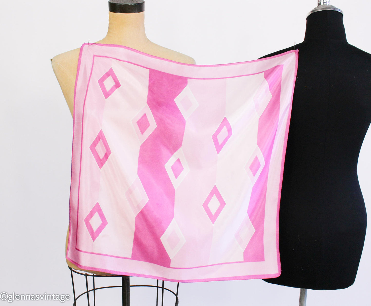 1960s Pink Diamond Op Art Print Scarf