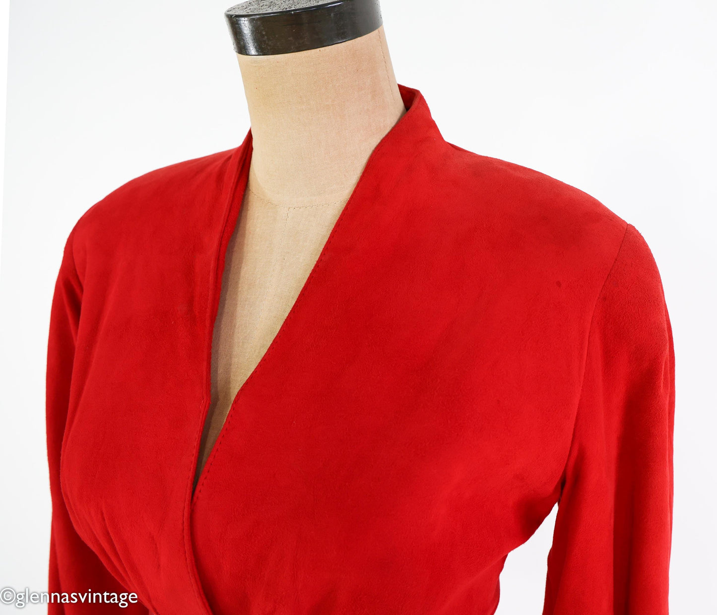 1980s Red Suede Leather Sheath Dress, Small
