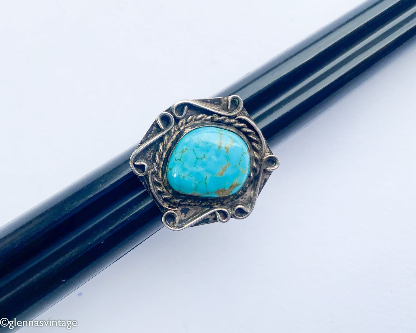 1950s Southwest Turquoise Sterling Silver Ring | Size 6 3/4