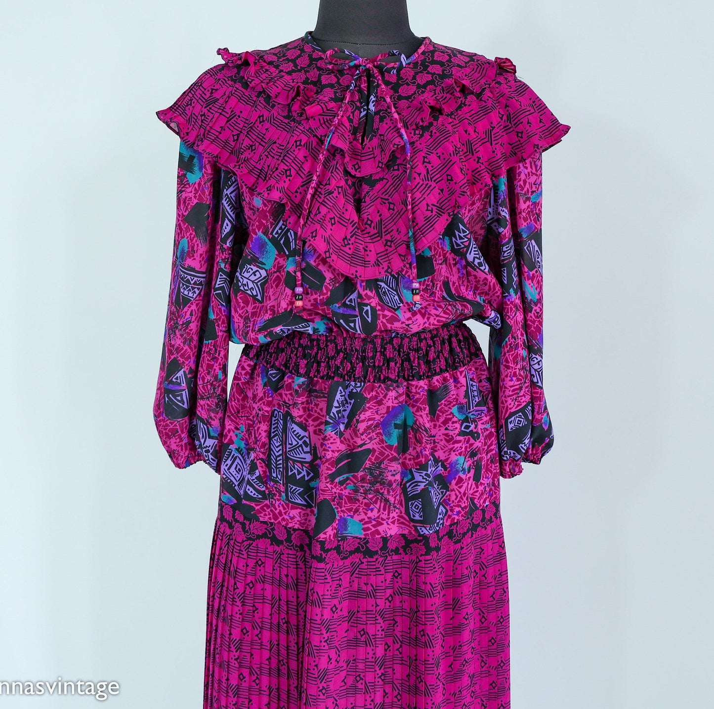 1980s Fuchsia Print Dress, Medium