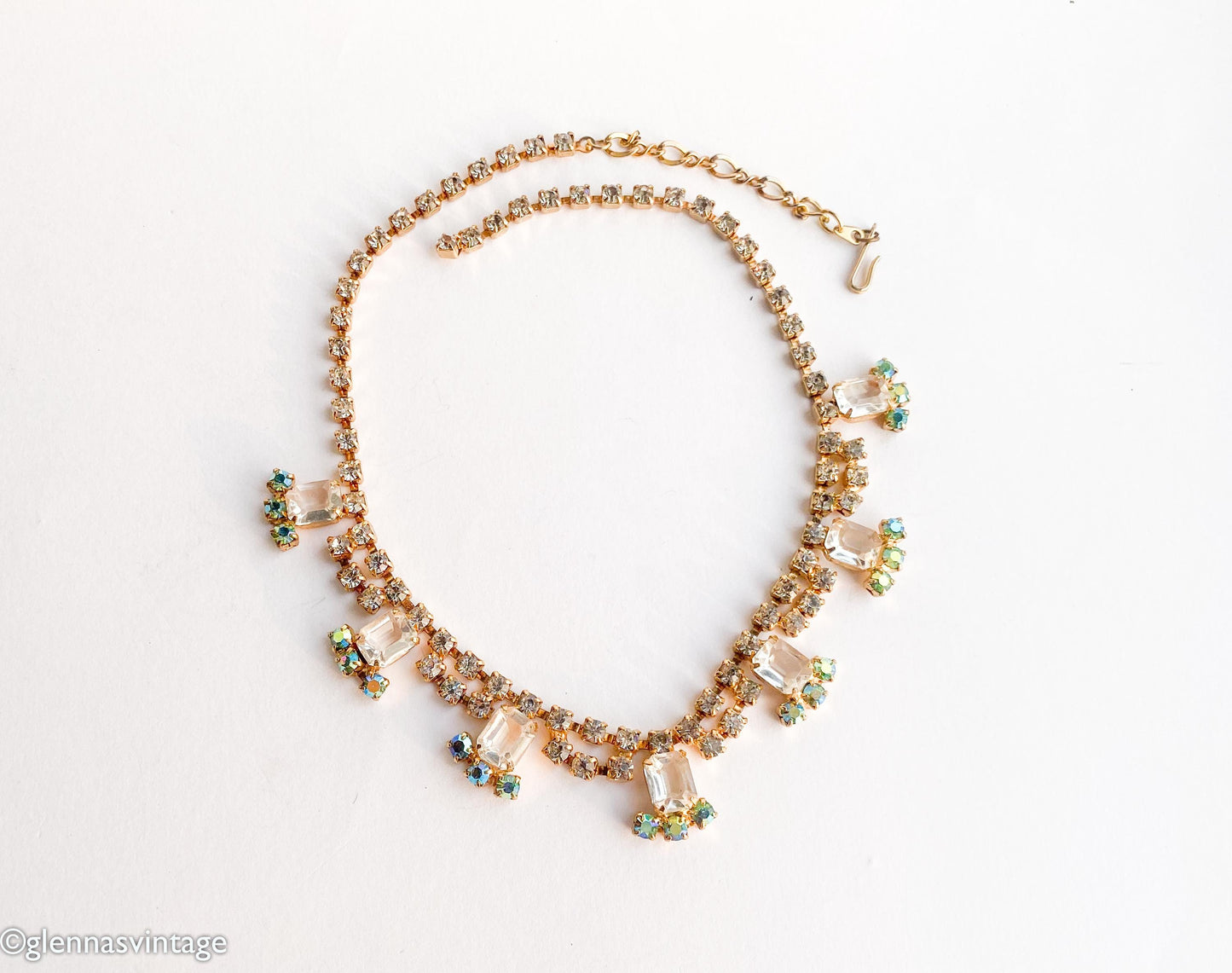 1950s Rhinestone Choker Necklace, Aurora Borealis Crystals
