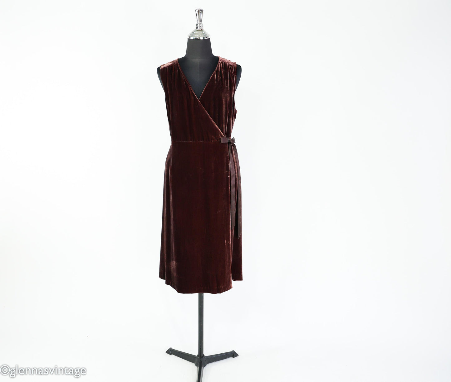 2000s Chocolate Brown Velvet Wrap Dress, Large