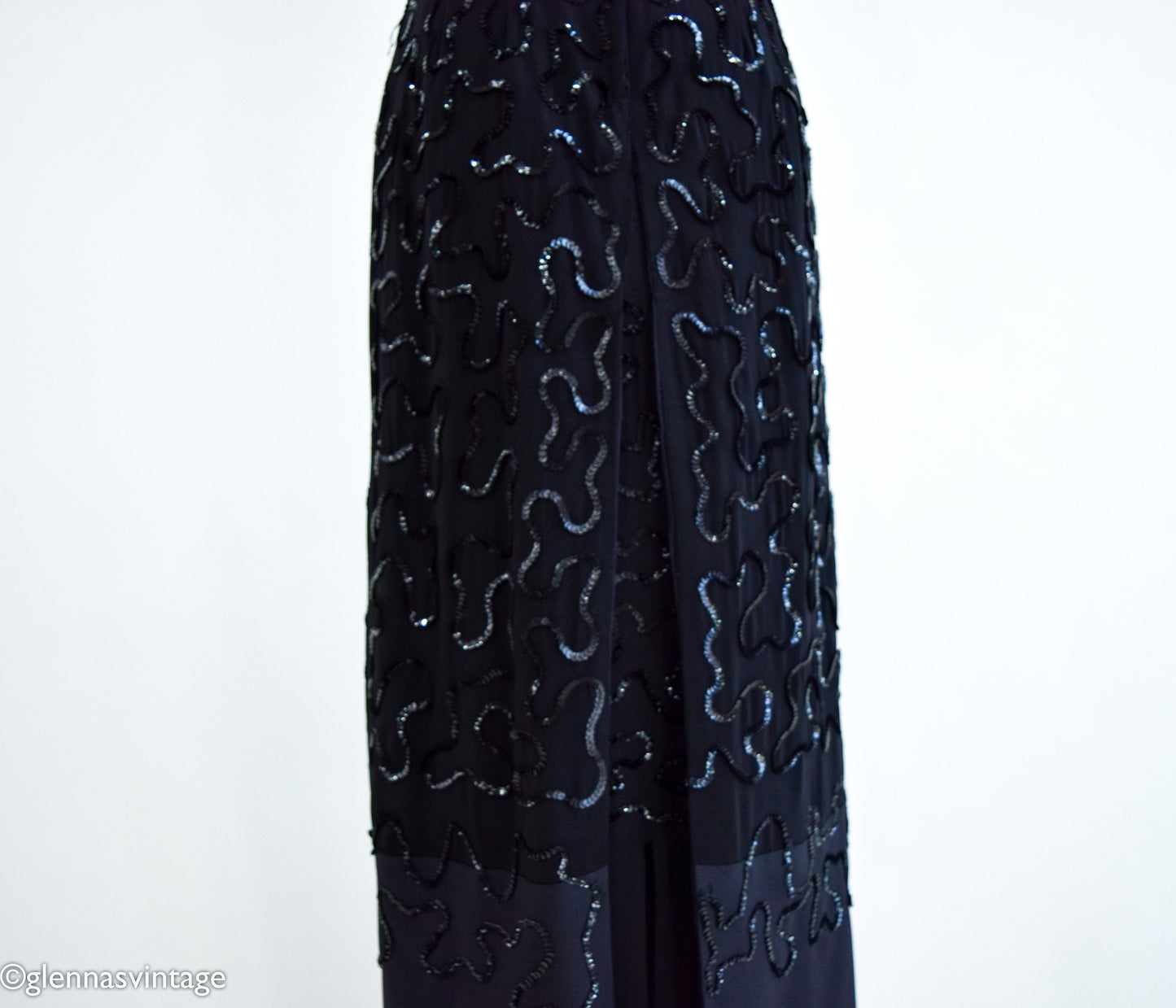 1950s Black Sequin Evening Dress | 50s Black Sleeveless Sequin Formal Dress | Medium