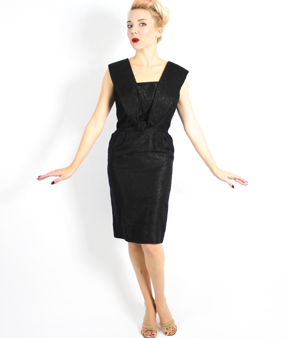 1950s Glittery Black Cocktail Dress, Small